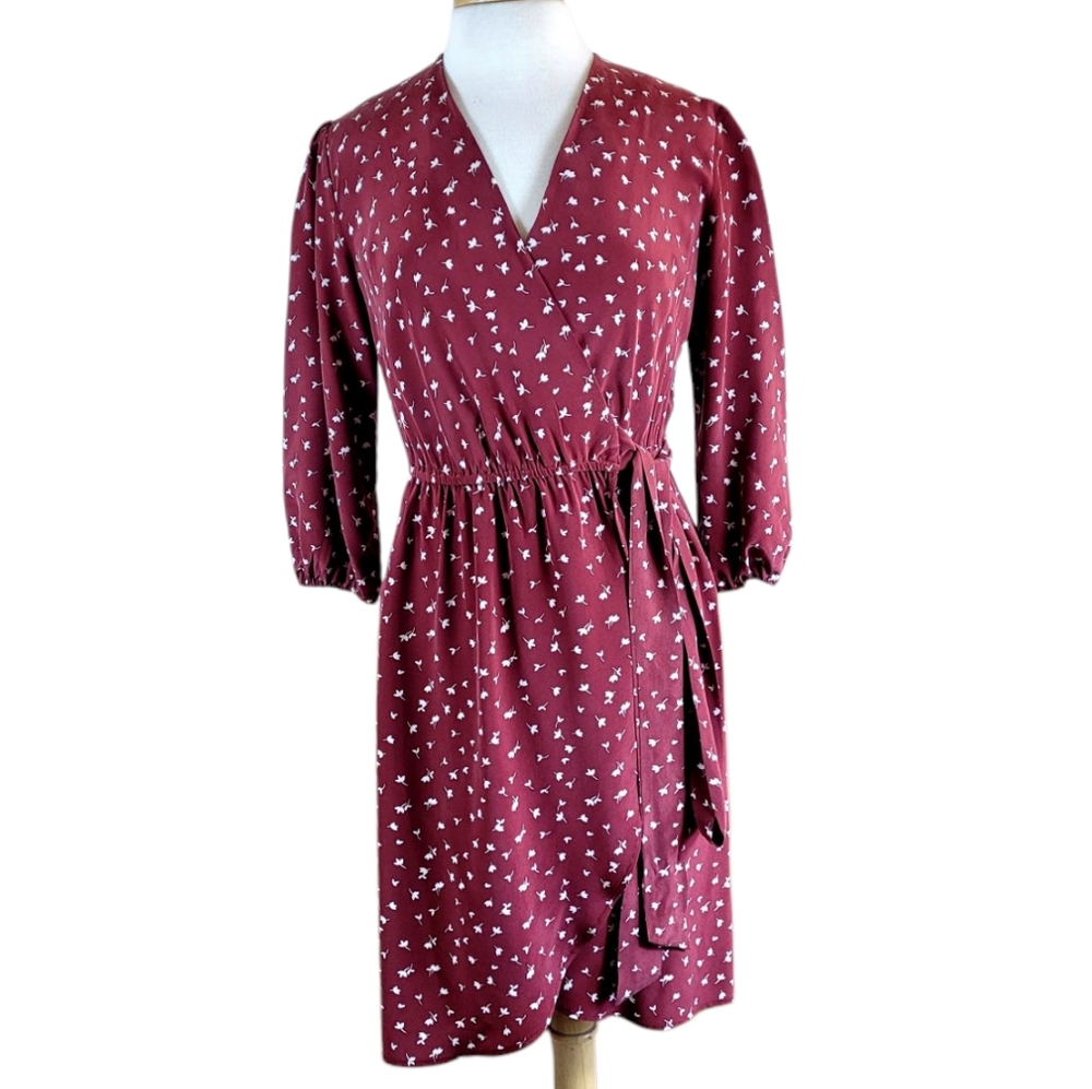 NWT AMOUR VERT Napa Silk Wrap Dress In Ditzy Print Small New